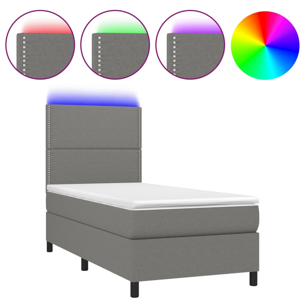 sötétszürke szövet rugós és LED-es ágy matraccal 80 x 200 cm (3134750)