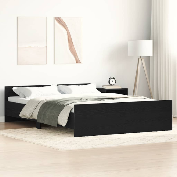 fekete tölgy szerelt fa ágykeret matrac nélkül 135x190 cm
