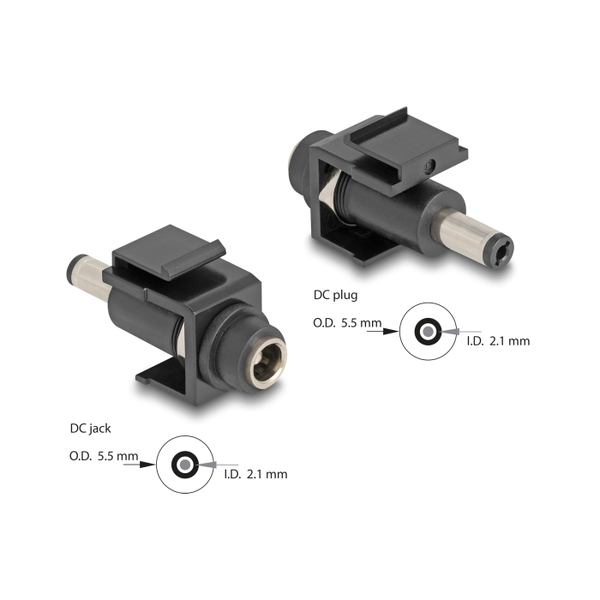 Keystone Modul DC 5,5 x 2,1 mm Buchse zu DC 5,5 x 2,1 mm Stecker schwarz