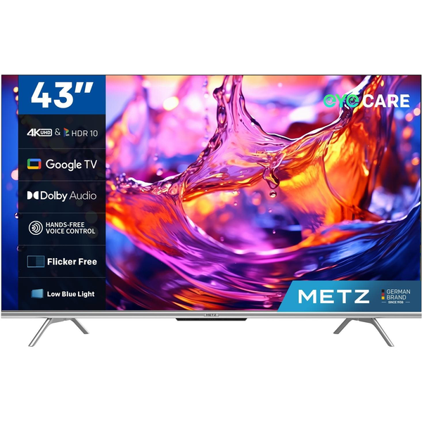 Телевизор METZ LED 43MUD7000, 43" (109 см), Smart Google TV, 4K Ultra HD, Клас F (Модел 2024)