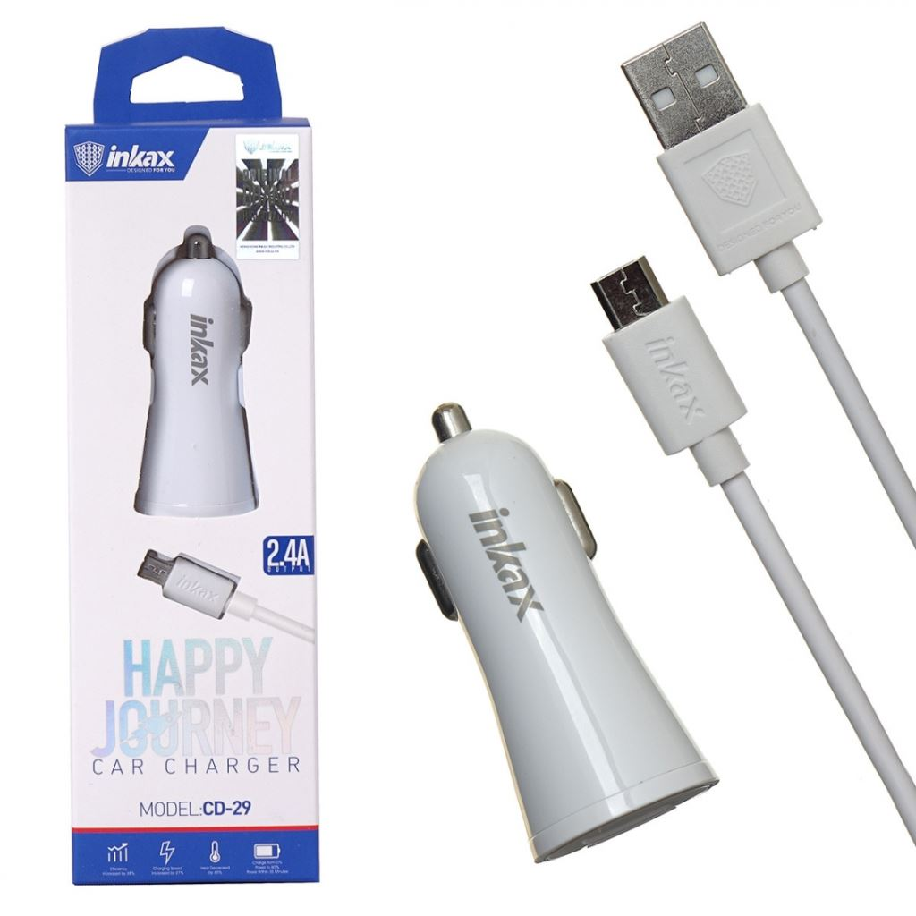 Inkax CD-29-MICRO 2.4A dupla USB-s autós töltő 1 méteres microUSB kábellel (1271631) (CD-29-MICRO)