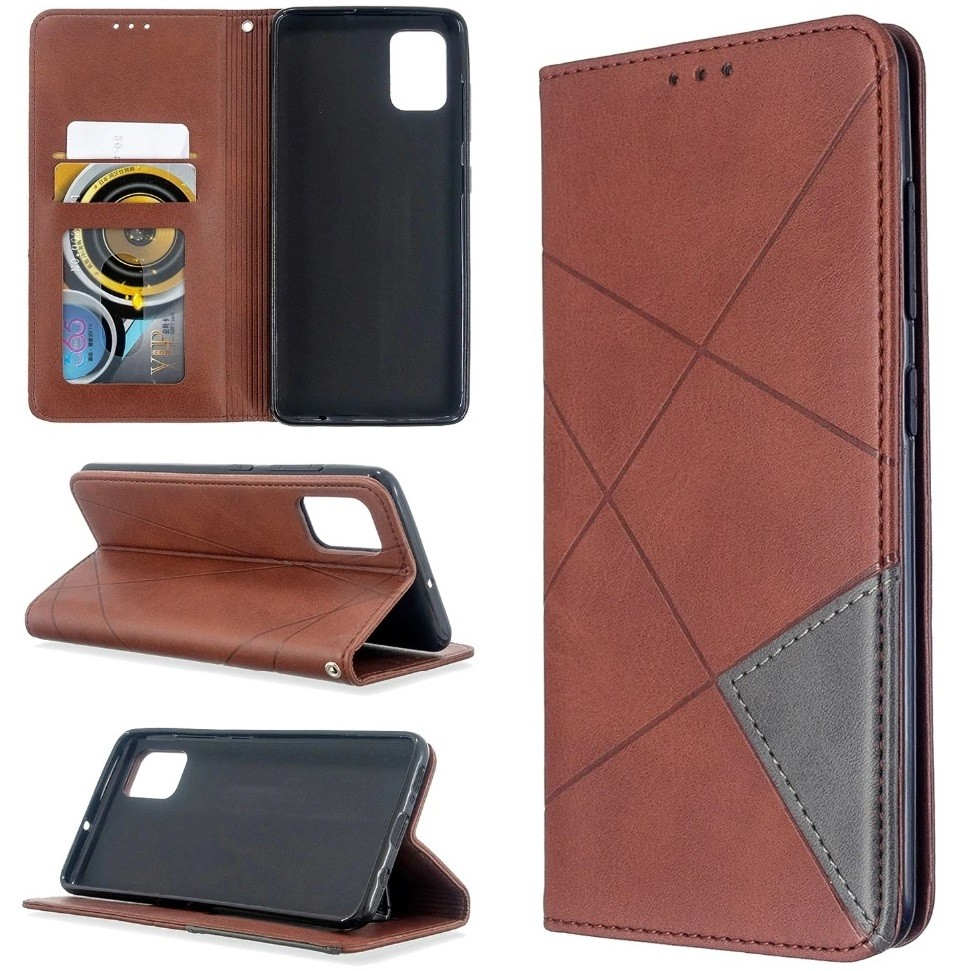 Huawei Mate 30 Pro / 30 Pro 5G, Oldalra nyíló tok, stand, geometria minta, Wooze DesignBook, barna (87921)
