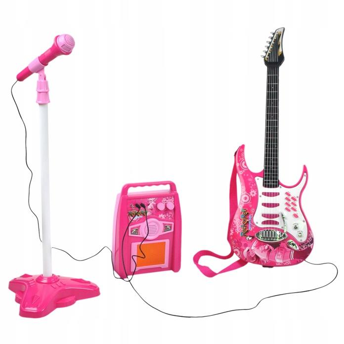 Kruzzel 22407 Elektromos rock gitár gyerekeknek + erősítő és mikrofon, elemes, rózsaszín (00022407)