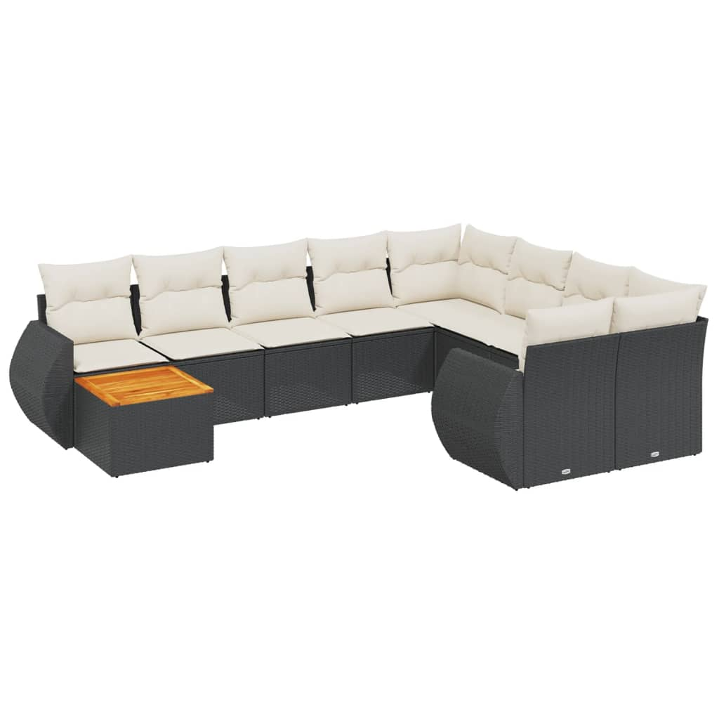10 részes fekete polyrattan kerti ülőgarnitúra párnákkal (3257498)
