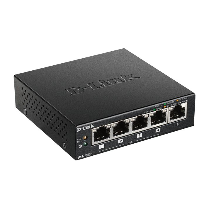 D-Link DGS-1005P 5‑Port Desktop Gigabit PoE+ Switch