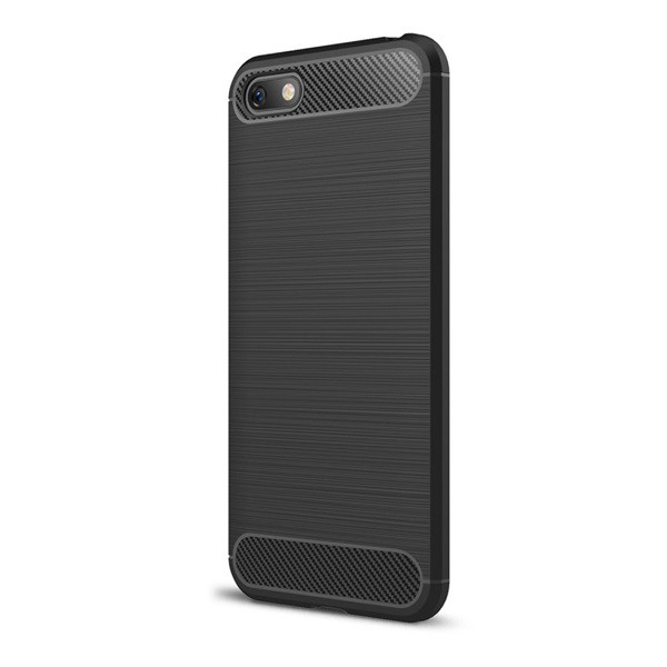 Szilikon telefonvédő (közepesen ütésálló, légpárnás sarok, szálcsiszolt, karbon minta) FEKETE [Huawei Y5 2018 (Y5 Prime 2018)] (5996457781362)