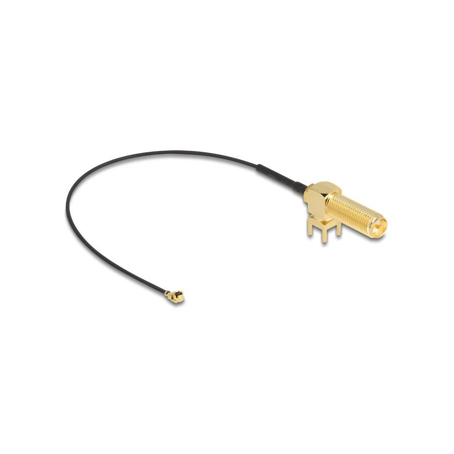 Delock Antenna kábel RP-SMA 90 PCB anya válaszfali csatlakozóval apa I-PEX Inc., MHF I-dugó 1.13 15 cm menethossz 15 m (12039)
