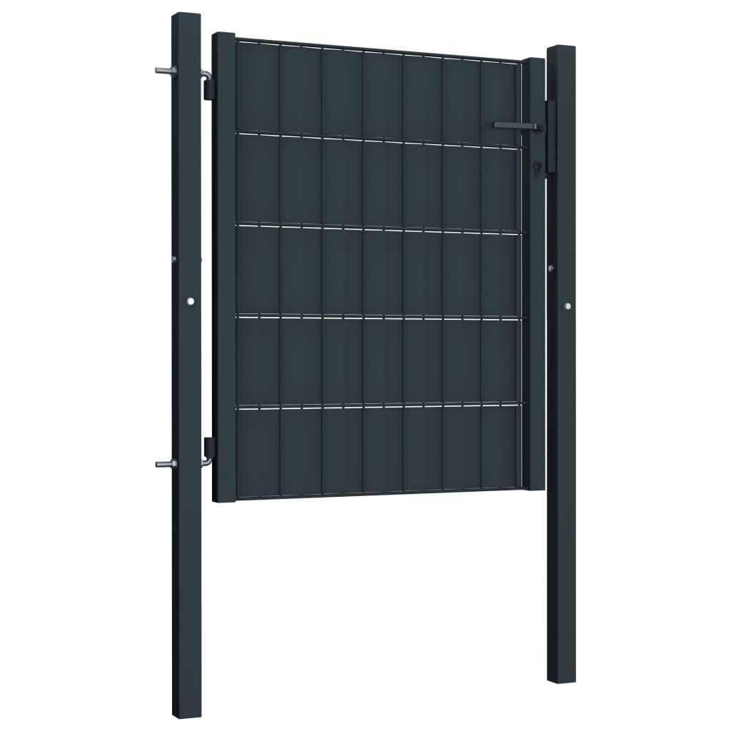 antracitszürke PVC és acél kerítéskapu 100 x 81 cm (145232)