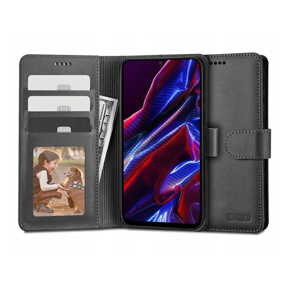 Tech-Protect Wallet Book Flip bőrtok - Xiaomi Redmi Note 12 5G/Poco X5 5G - fekete (FN0556)