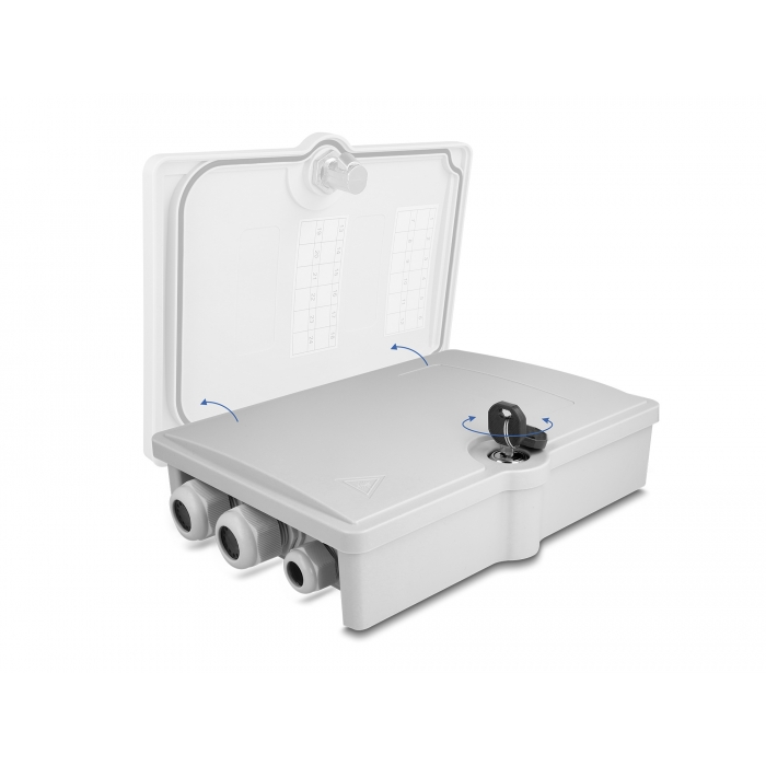 Delock Optikai szál elosztó doboz belső és külső használatra IP55 vízhatlan, zárható 6 port szürke (87900) (87900)