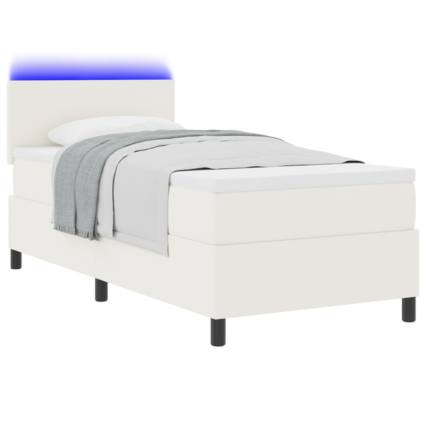 Boxspring Ágy Matrac & LED Krém 100x200 cm Bordázott Szövet