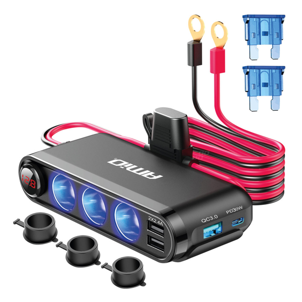 AMiO Szivargyújtós Elosztó Voltmérővel és USB-vel (0503782)