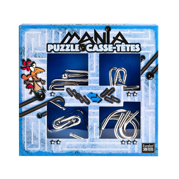 Desková hra Eureka Kovové hlavolamy 4 kusy Puzzle-mania sada modrá