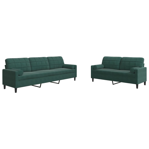 Set canapele cu perne/rulouri, 2 piese, verde închis, catifea
