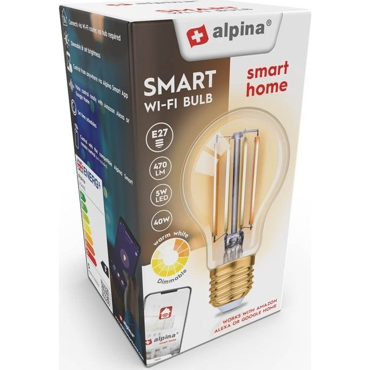 Alpina, Wifis Led Izzó, E27 Meleg Fehér Dimmelhető (33254487) (8711252254487)
