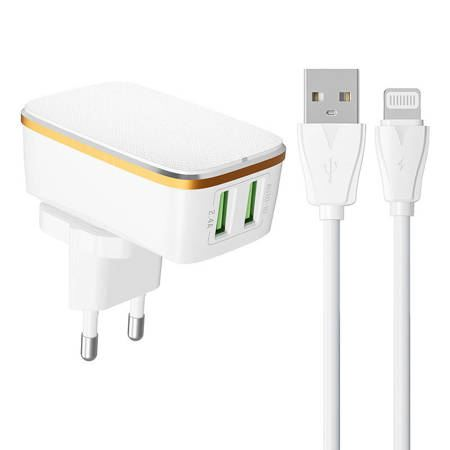 LDNIO A2204 2xUSB-A hálózati töltő + USB-C- Lightning kábel fehér