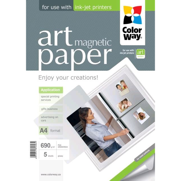 ColorWay PGA690005MA4 ART серия, гланциран магнит за хладилник (ART glossy "magnetic"), 690 g/m2, A4, 5 листа Фотохартия