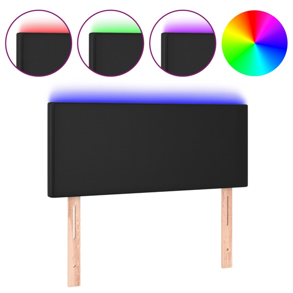 fekete műbőr LED-es fejtámla 80 x 5 x 78/88 cm