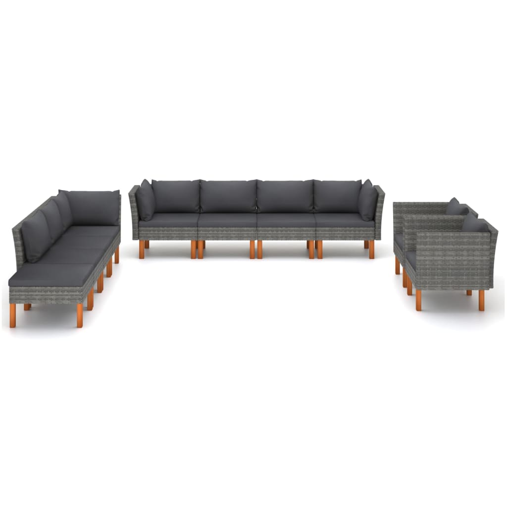 10 részes szürke polyrattan és eukaliptuszfa kerti ülőgarnitúra (3082090)