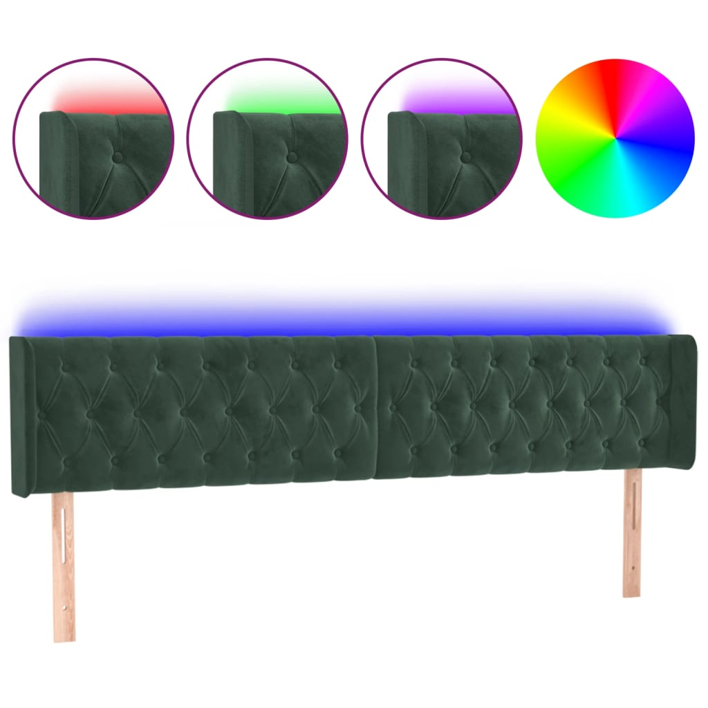 sötétzöld bársony LED-es fejtámla 183 x 16 x 78/88 cm (3123635)