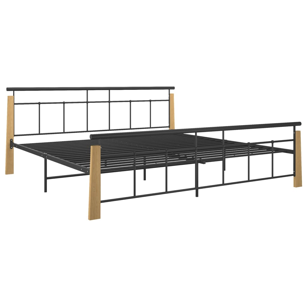 fém és tömör tölgyfa ágykeret 200 x 200 cm (324903)