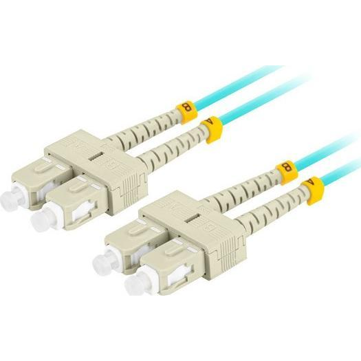 Cablu retea fibra optica cu lungime 2 m si conectori SC/UPC-SC/UPC, Lanberg Z43327, MM, DUPLEX 3.0MM OM3 50/125 LSZH, albastru