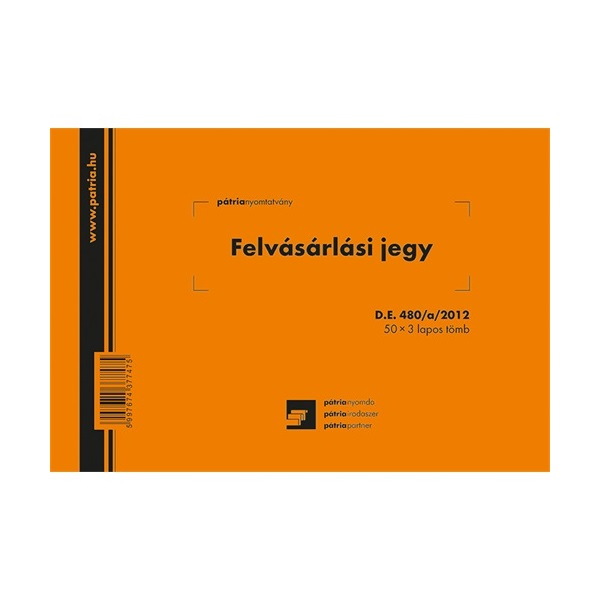 D.E.480/A/2012 A5 50x3 lapos Felvásárlási jegy nyomtatvány (D.E.480/A/2012)