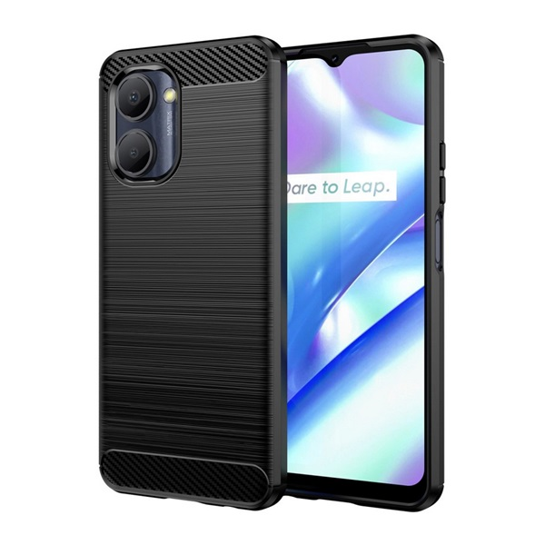 Szilikon telefonvédő (ütésállóság, légpárnás sarok, szálcsiszolt, karbon minta) FEKETE Realme C33 "Gigapack csomagolás" (GP-139460)