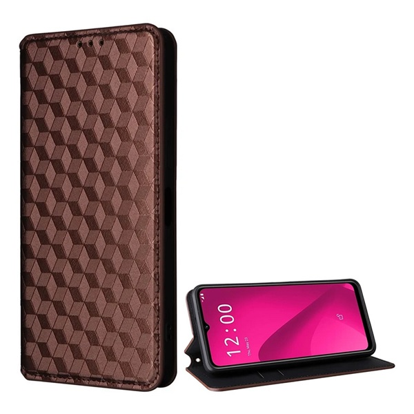 gigapack Tok álló, bőr hatású (FLIP, oldalra nyíló, asztali tartó, teljes 3D rombusz, prémium) BRONZBARNA T Phone 2 5G " csomagolás" (GP-159767)