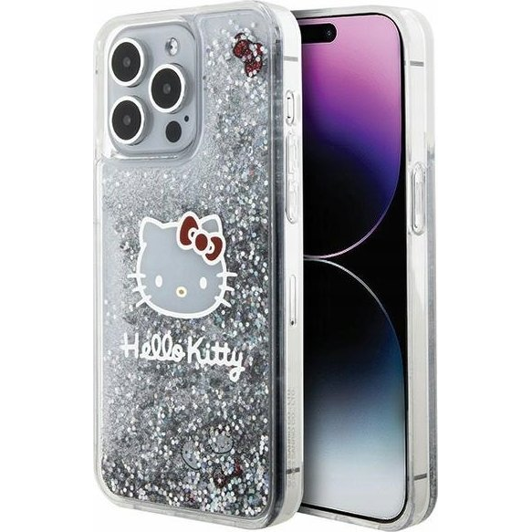 Hello Kitty Liquid Glitter Electroplating Head Logo Apple iPhone 15 Pro Max hátlap tok, átlátszó (HKHCP15XLIKHET)