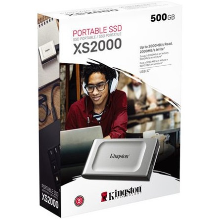 Външен SSD Kingston XS2000, 500GB, USB 3.2, Сребрист
