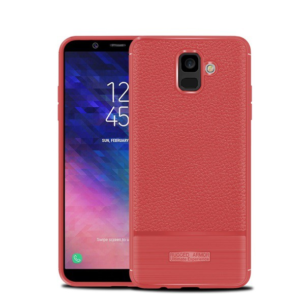 Szilikon telefonvédő (közepesen ütésálló, bőr hatású, szálcsiszolt) PIROS [Samsung Galaxy A6 (2018) SM-A600F] (5996457776306)