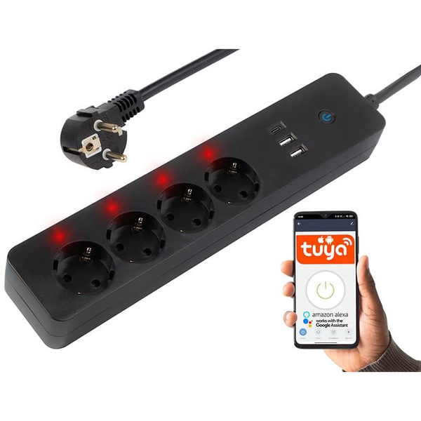 98-421# Inteligentna listwa zasilająca czarna 3m 2xusb+usb-c wifi tuya