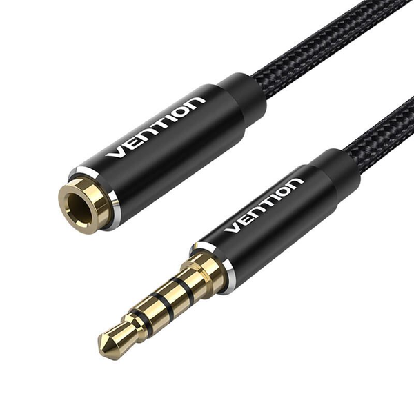 Cablu audio Vention, Jack 3.5mm (T) la Jack 3.5mm (M), 3m, conectori auriti, braided BBC, negru