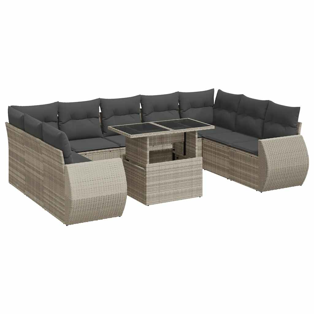 10 részes világosszürke polyrattan kerti ülőgarnitúra párnákkal (3326703)