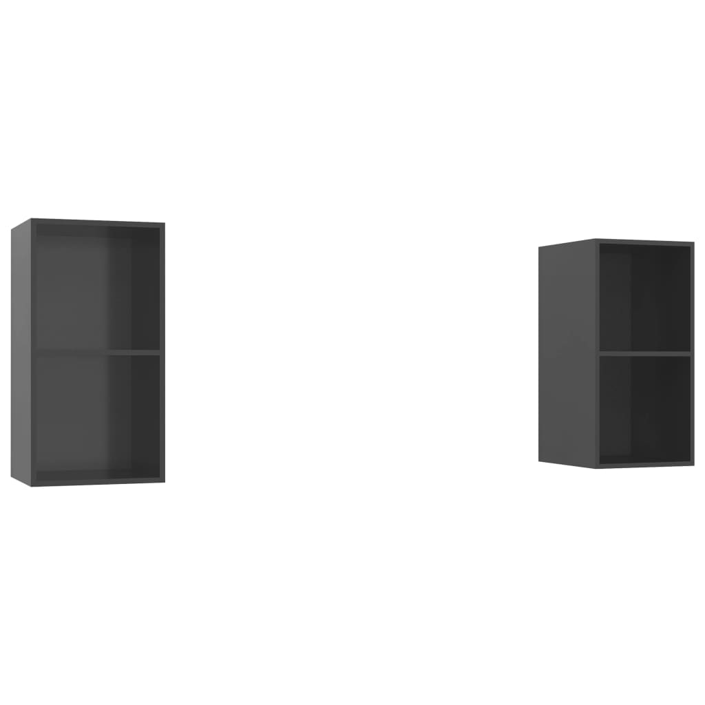 2 db magasfényű szürke forgácslap fali TV-szekrény (3079852)