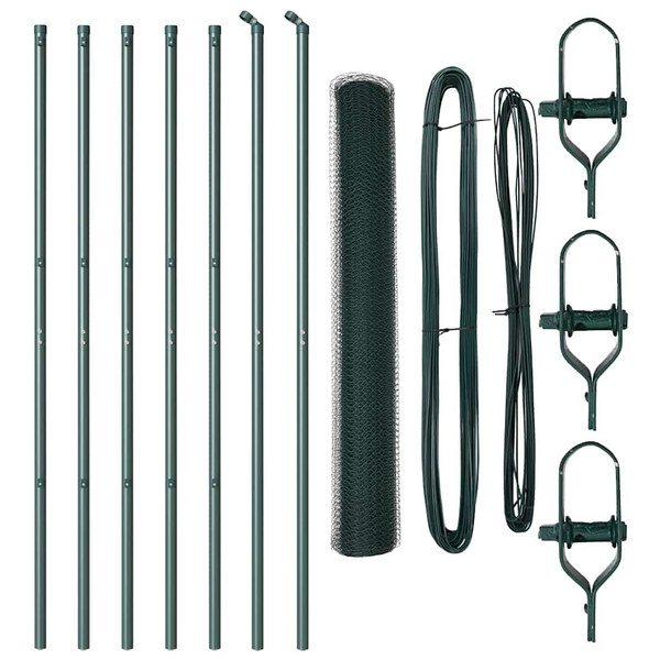 Kerítés oszlopokkal Zöld 1 x 10 m PVC-bevonatos acél