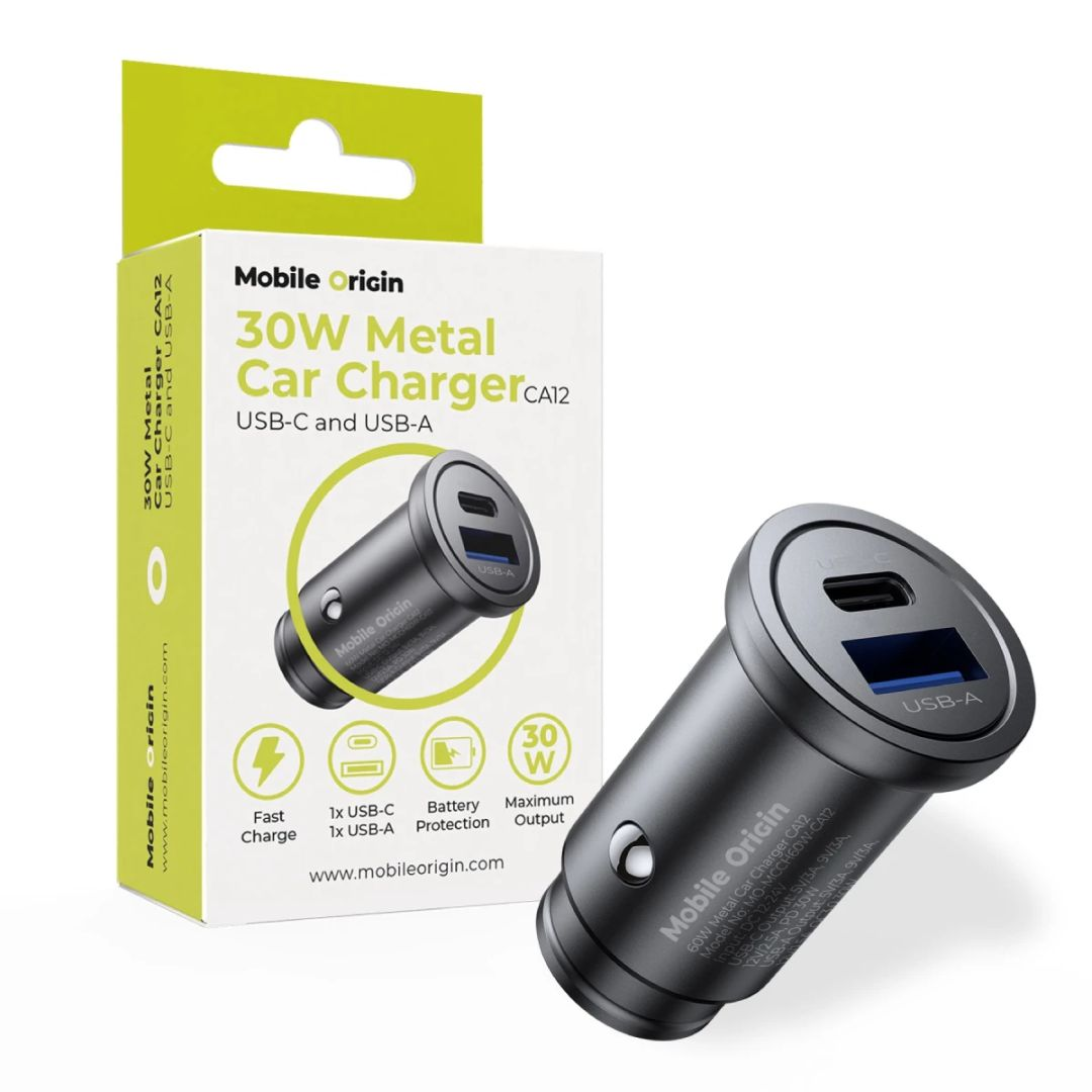 Mobile Origin Metal Car Charger 30W CA12 USB-C, USB-A Black (MO-MCCH30W-CA12)