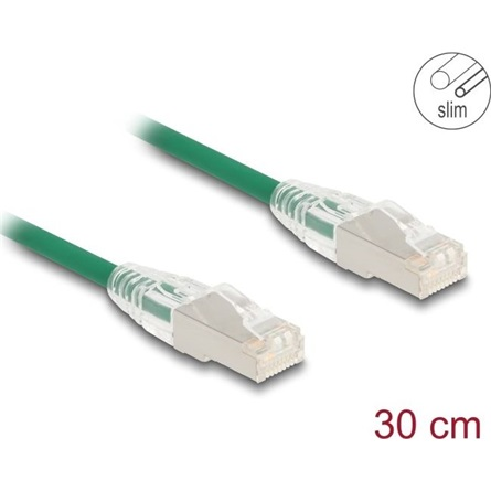 Delock RJ45 hálózati kábel Cable Cat.6A apa   apa hajlított csatlakozóval U/FTP Slim 0,3 m, zöld (80363)