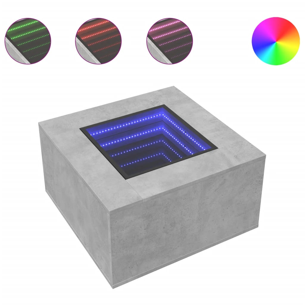 betonszürke szerelt fa dohányzóasztal LED-del 60 x 60 x 40 cm (847570)