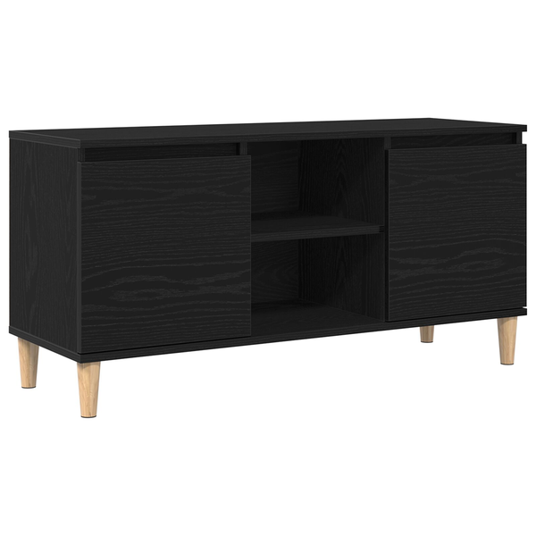Dulap TV cu Picior de Lemn Negru Stejar 102x35x50 cm