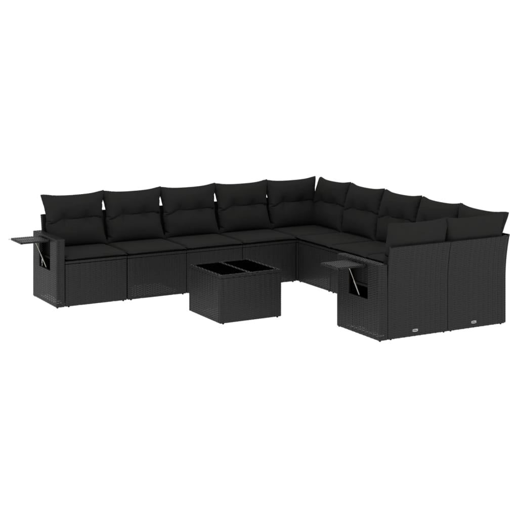 11 részes fekete polyrattan kerti ülőgarnitúra párnákkal (3253052)