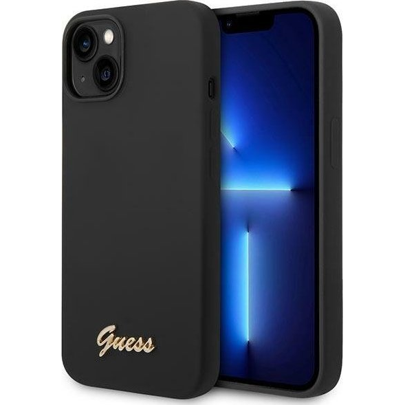 Guess Liquid Silicone Metal Logo Apple iPhone 14 hátlap tok, fekete (GUE2021)