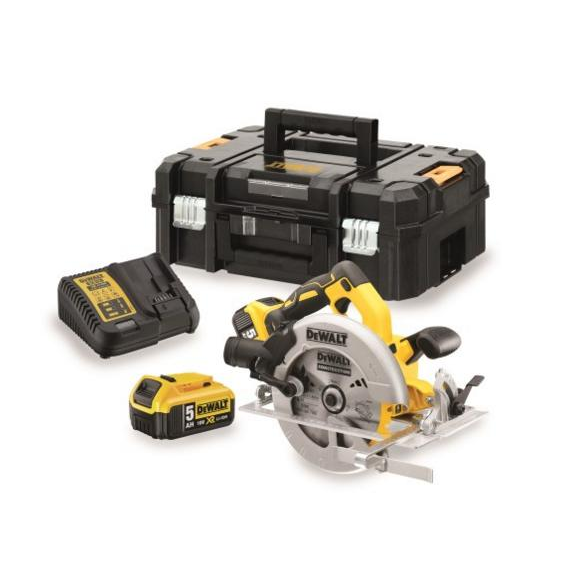 Dewalt 18V XR kefe nélkül 184mm körfűrész 2x5.0Ah + töltő, koffer (DCS570P2-QW)