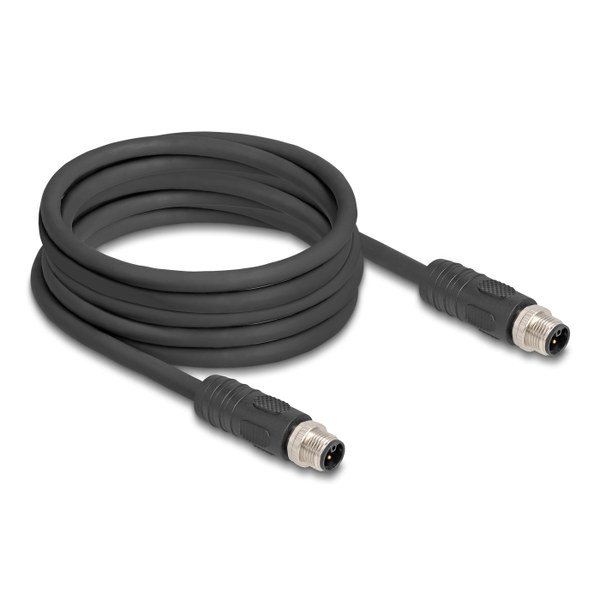 DELOCK M12 Kabel L-kodiert 4 Pin St zu St PUR 5m schwarz