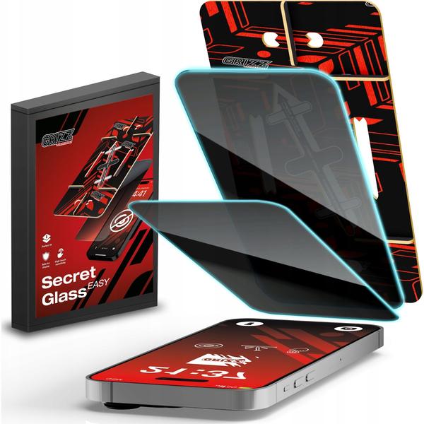 Készlet 2 üvegfólia, Grizz SecretGlass Easy 2-Pack kompatibilis iPhone 15 Pro Max, Átlátszó