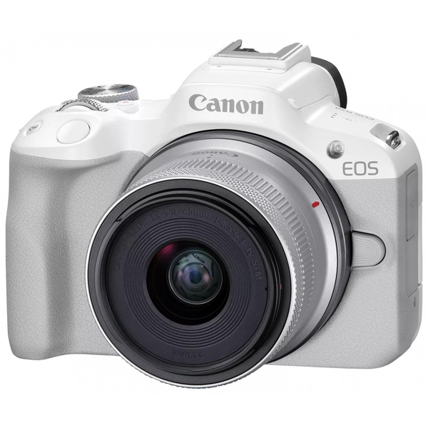 Canon EOS R50, White + RF-S 18-45mm F4.5-6.3 IS STM Kit MILC 24,2 MP CMOS 6000 x 4000 Pixeles Blanco