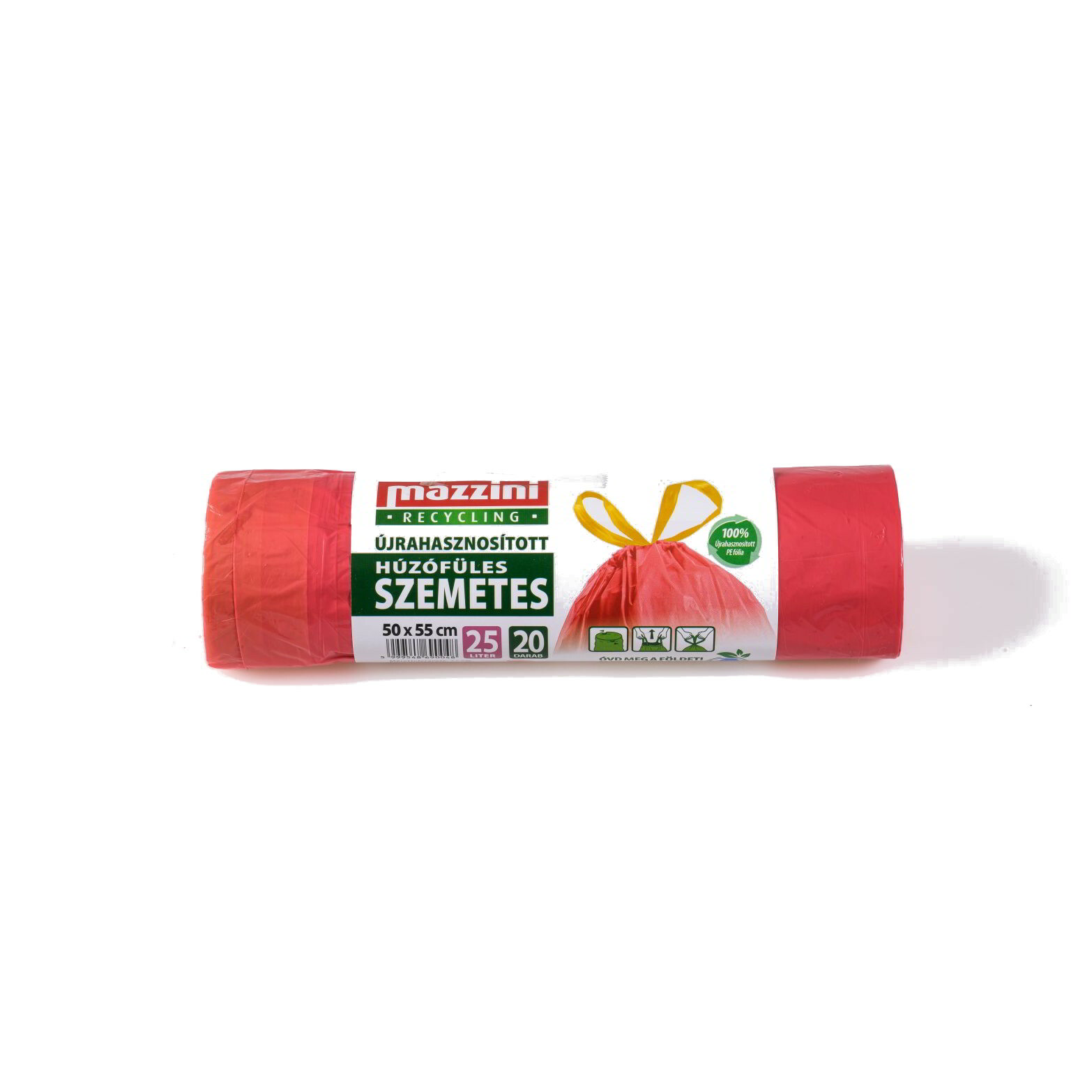 Mazzini Zárószalagos újrahasznosított szemeteszsák 25 l (20 db / tekercs) - Piros (104135)
