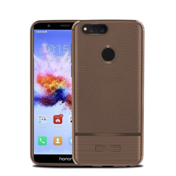 Szilikon telefonvédő (közepesen ütésálló, bőr hatású, szálcsiszolt) BARNA [Honor 7x] (5996457768882)