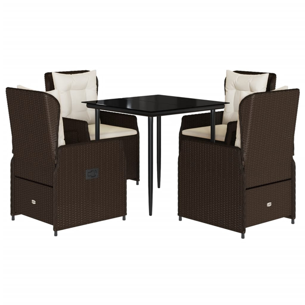 Set mobilier de grădină, 5 piese, cu perne, maro, poliratan
